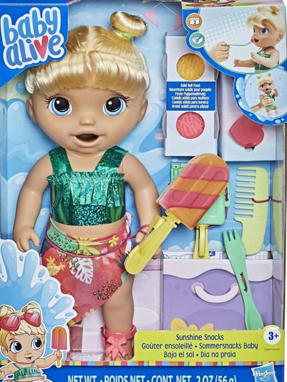 Baby Alive Sunshine Snacks Blonde Doll in Sparkling Green Outfit